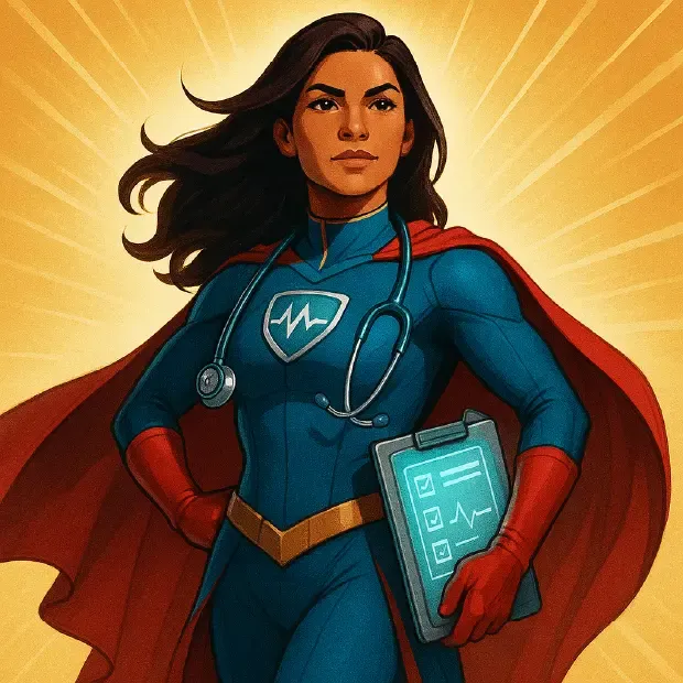 Female Superhero With Stethoscope And Clipboard